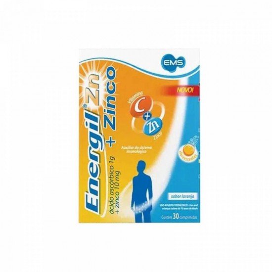 VITAMINA C ENERGIL ZN + ZINCO 1G EMS SABOR LARANJA 30 COMPRIMIDOS